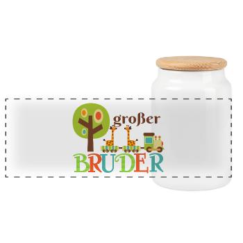 großer Bruder Giraffe - Panorama Keksdose mit Holzdeckel - Weiß - Vorne
