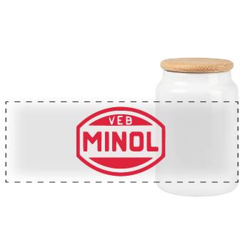 VEB Minol - Panoramic Cookie Jar with Wooden Lid - white - Front