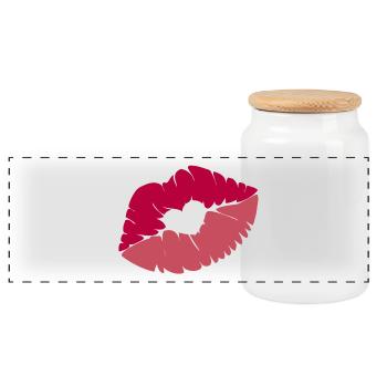 Embrasser la bouche avec le coeur - Boîte à biscuits avec couvercle en bois - blanc - Devant