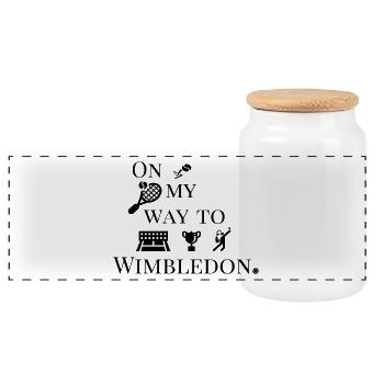 Wimbledon Tennis Sport - Panoramic Cookie Jar with Wooden Lid - white - Front