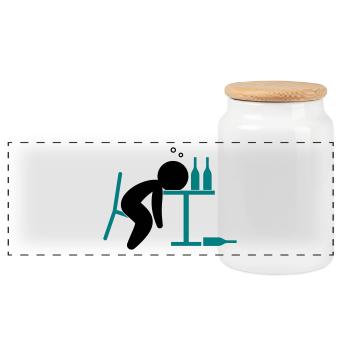 An alcoholic is drunk on the table - Panoramic Cookie Jar with Wooden Lid - white - Front