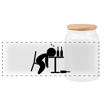 An alcoholic is drunk on the table - Panoramic Cookie Jar with Wooden Lid - white - Front