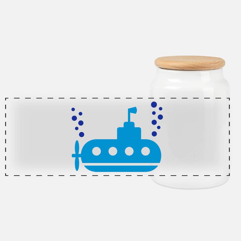 Submarine - Panoramic Cookie Jar with Wooden Lid - white