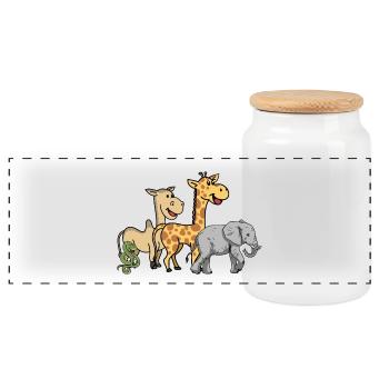 Afrique, Faune, Eléphant, Girafe, Chameau, Serpent - Boîte à biscuits avec couvercle en bois - blanc - Devant
