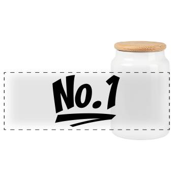 number one - Panoramic Cookie Jar with Wooden Lid - white - Front