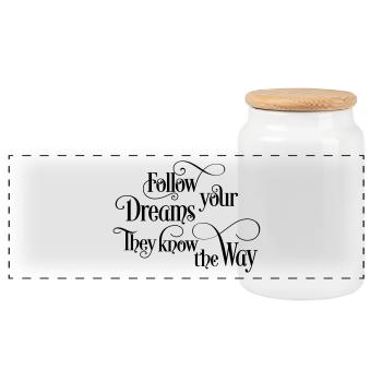follow your dreams - Panorama Keksdose mit Holzdeckel - Weiß - Vorne