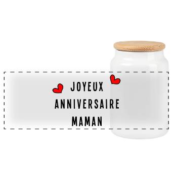 ANNIVERSAIRE. HAPPY BIRTHDAY. JOYEUX ANNIVERSAIRE. - Boîte à biscuits avec couvercle en bois - blanc - Devant
