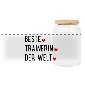 Beste Trainerin der Welt - Panorama Keksdose mit Holzdeckel - Weiß - Vorne