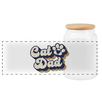 Cat Dad - Retro Kitty Cat Paw Cat Lover Dad Gift - Panoramic Cookie Jar with Wooden Lid - white - Front