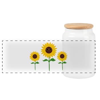 Blume gelb gelbe Blume Blumen Sonnenblume Blüte - Panorama Keksdose mit Holzdeckel - Weiß - Vorne