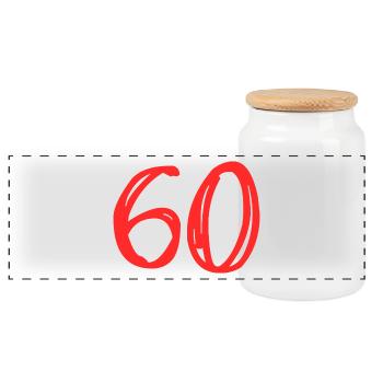 60 JAHRE. 60-JÄHRIGES JUBILÄUM. GEBURTSTAG 60 JAHRE. 60 - Panorama Keksdose mit Holzdeckel - Weiß - Vorne