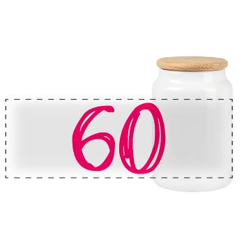 60 JAHRE. 60-JÄHRIGES JUBILÄUM. GEBURTSTAG 60 JAHRE. 60 - Panorama Keksdose mit Holzdeckel - Weiß - Vorne