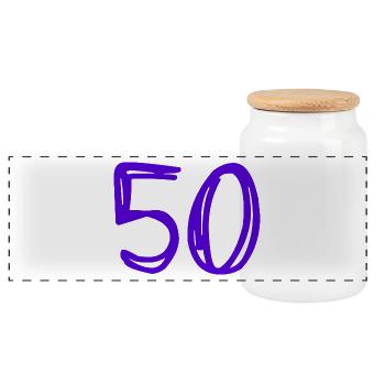50 JAHRE. 50-jähriges Jubiläum. GEBURTSTAG 50 JAHRE. 50 - Panorama Keksdose mit Holzdeckel - Weiß - Vorne
