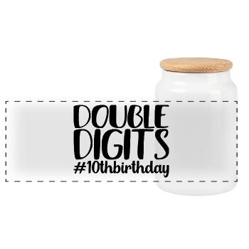 Cadeau de 10e anniversaire, 10 ans, pour garçons et filles - Boîte à biscuits avec couvercle en bois - blanc - Devant
