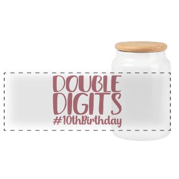 10th Birthday Gift, 10 Years Old, For Boys & Girls - Panoramic Cookie Jar with Wooden Lid - white - Front