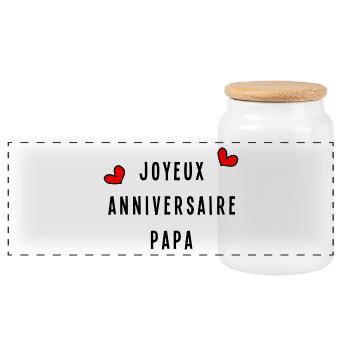 ANNIVERSAIRE. HAPPY BIRTHDAY. JOYEUX ANNIVERSAIRE. - Boîte à biscuits avec couvercle en bois - blanc - Devant