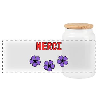MERCI. ANNIVERSAIRE. NAISSANCE. RETRAITE. MERCI - Boîte à biscuits avec couvercle en bois - blanc - Devant