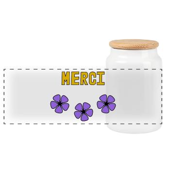 MERCI. ANNIVERSAIRE. NAISSANCE. RETRAITE. MERCI - Boîte à biscuits avec couvercle en bois - blanc - Devant
