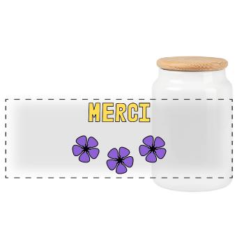 MERCI. THANKS. THANK YOU. ANNIVERSAIRE. NAISSANCE. - Boîte à biscuits avec couvercle en bois - blanc - Devant