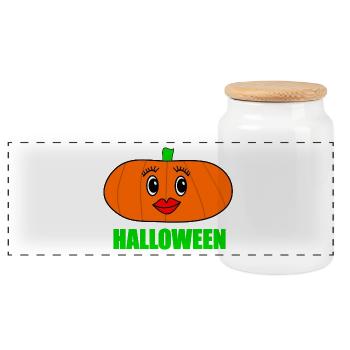 HALLOWEEN. PUMPKIN. HALLOWEEN PUMPKIN - Panoramic Cookie Jar with Wooden Lid - white - Front