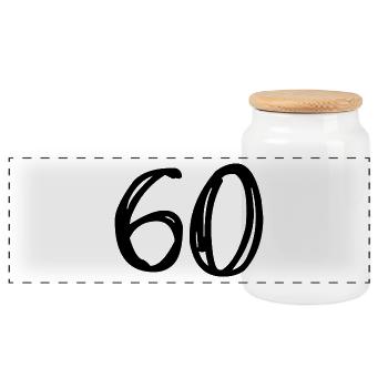 60. 60 JAHRE. 60-JÄHRIGES JUBILÄUM. GEBURTSTAG 60 JAHRE. - Panorama Keksdose mit Holzdeckel - Weiß - Vorne