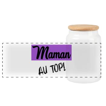MOTHER'S DAY. HAPPY MOTHER'S DAY. MOM - Panoramic Cookie Jar with Wooden Lid - white - Front