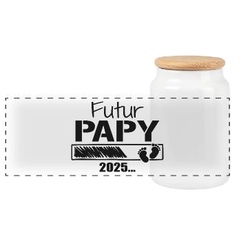 Future Grandpa 2025 Gift Soon To Be Grandpa - Panoramic Cookie Jar with Wooden Lid - white - Front