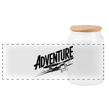 Aventure - Pictogramme de vacances cool - Boîte à biscuits avec couvercle en bois - blanc - Devant
