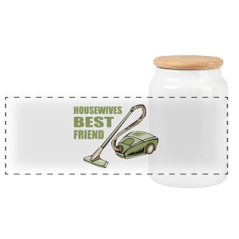 Housewives best friend | vacuum cleaner - Panorama Keksdose mit Holzdeckel - Weiß - Vorne