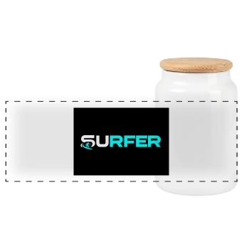 Surfer Neon Text Logo - Panoramic Cookie Jar with Wooden Lid - white - Front