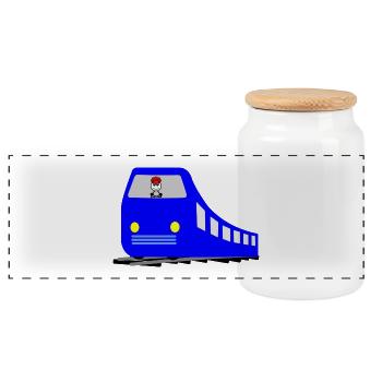 Train or metro on the rails with driver - Panoramic Cookie Jar with Wooden Lid - white - Front