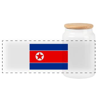 Flagge von Nordkorea Logo Nordkoreanische Flagge - Panorama Keksdose mit Holzdeckel - Weiß - Vorne