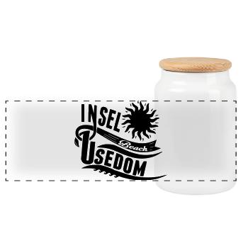 Beach Usedom T-Shirt – Ostsee Streetwear Design - Panorama Keksdose mit Holzdeckel - Weiß - Vorne