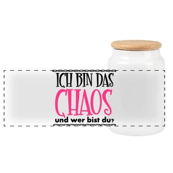 Ich bin das Chaos Geschenk - Panorama Keksdose mit Holzdeckel - Weiß - Vorne
