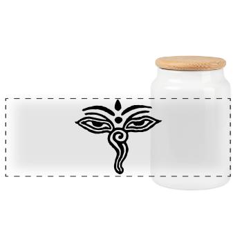 Tibetian eyes - Panoramic Cookie Jar with Wooden Lid - white - Front