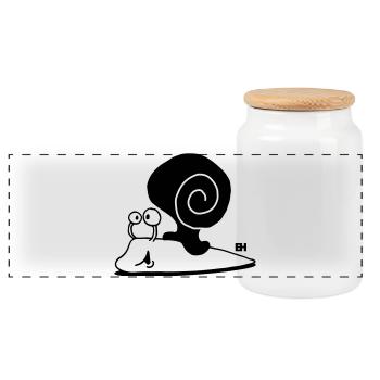 Snail - Panoramic Cookie Jar with Wooden Lid - white - Front