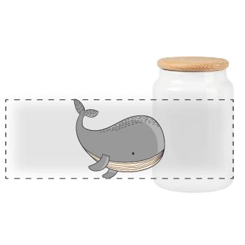 whale - Panoramic Cookie Jar with Wooden Lid - white - Front