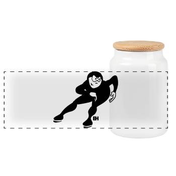 Speed Skater - One Color Design - Panoramic Cookie Jar with Wooden Lid - white - Front