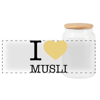 I LOVE MUSLI Müsli - Panorama Keksdose mit Holzdeckel - Weiß - Vorne