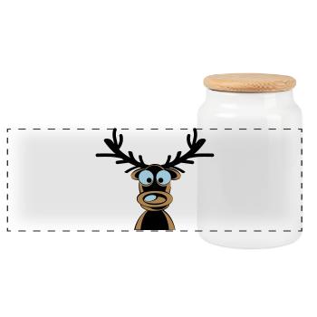 Rudolf the Reindeer Cartoon Motif - Panoramic Cookie Jar with Wooden Lid - white - Front