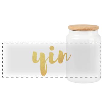 Yin (Yin und Yang) Gold Yoga Partnerlook - Panorama Keksdose mit Holzdeckel - Weiß - Vorne