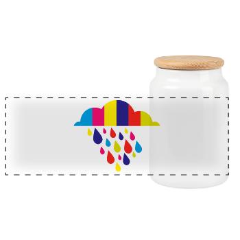 colorful autumn rain - Panoramic Cookie Jar with Wooden Lid - white - Front
