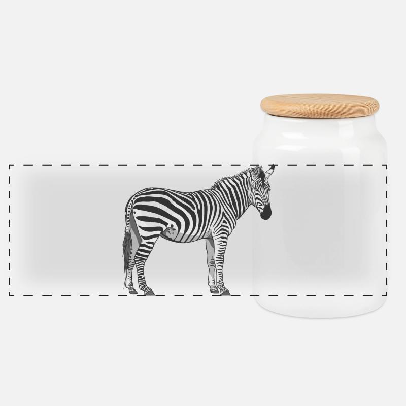 Zebra Streifen Kontrast Illustration - Panorama Keksdose mit Holzdeckel - Weiß