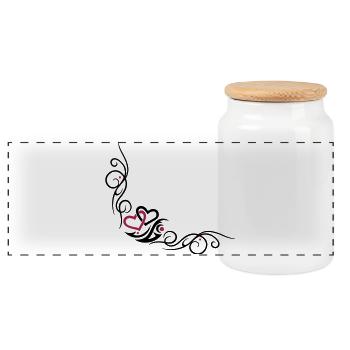 Zwei Herzen mit Tribal Tattoo Ornament - Panorama Keksdose mit Holzdeckel - Weiß - Vorne