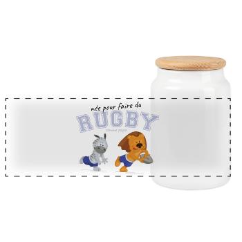 Rugby Papa Animaux Joueurs - Boîte à biscuits avec couvercle en bois - blanc - Devant