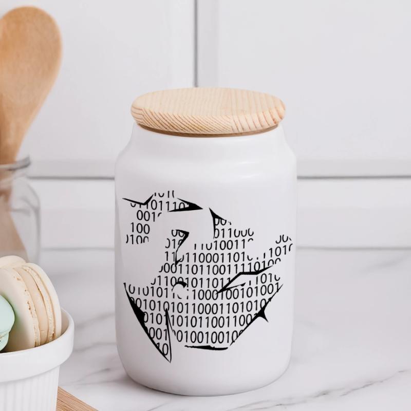binary code Panoramic Cookie Jar with Wooden Lid