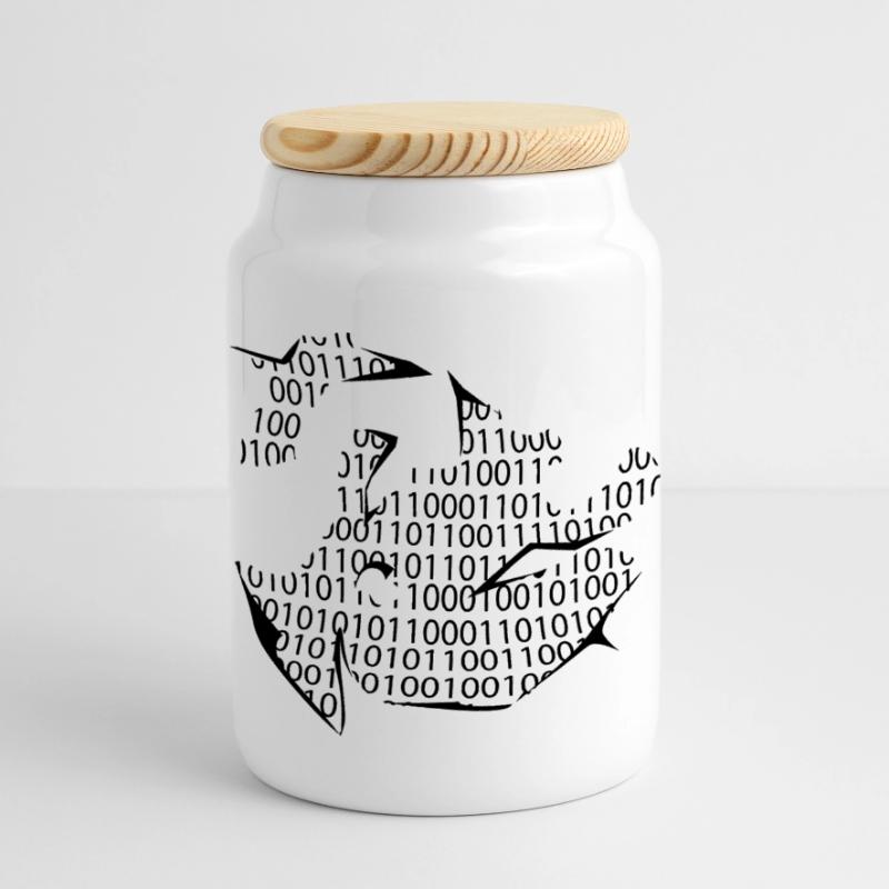 binary code Panoramic Cookie Jar with Wooden Lid