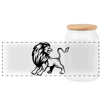 Lion - design - Panoramic Cookie Jar with Wooden Lid - white - Front