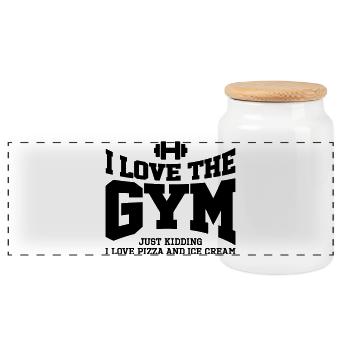 I love the gym. Just kidding, I love pizza and ... - Panoramic Cookie Jar with Wooden Lid - white - Front