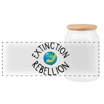 Extinction Rebellion Planet Erde schwarz - Panorama Keksdose mit Holzdeckel - Weiß - Vorne